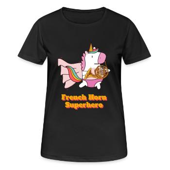Unicorn French Horn Superhero - Women's Breathable T-Shirt - black - Front - AI Model Female 172 light (172cm)