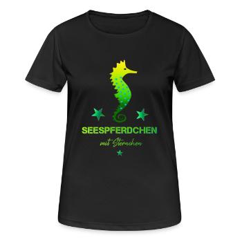 Hippocampe avec insigne de natation astérisque - T-shirt respirant Femme - noir - Devant - AI Model Female 172 light (172cm)