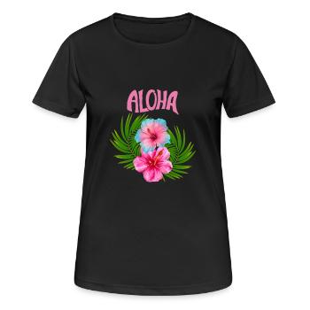 ALOHA Sommer T-Shirt Damen - Frauen T-Shirt atmungsaktiv - Schwarz - Vorne - AI Model Female 172 light (172cm)