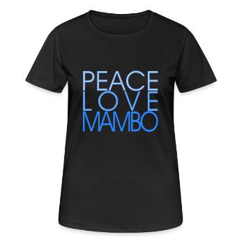 Peace Love Mambo - blue - Salsa Danceshirt - Frauen T-Shirt atmungsaktiv - Schwarz - Vorne - AI Model Female 172 light (172cm)