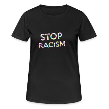 Stoppt Rassismus Hände - Frauen T-Shirt atmungsaktiv - Schwarz - Vorne - AI Model Female 172 light (172cm)