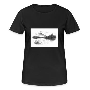 Bergpanorama hinter See - Frauen T-Shirt atmungsaktiv - Schwarz - Vorne - AI Model Female 172 light (172cm)