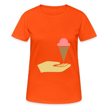 Hand reicht Eis - Frauen T-Shirt atmungsaktiv - Neonorange - Vorne - AI Model Female 172 dark (172cm)