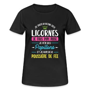 La reine des licornes - T-shirt respirant Femme - noir - Devant - AI Model Female 172 light (172cm)