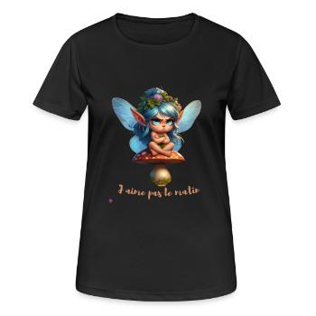 J aime pas le matin - T-shirt respirant Femme - noir - Devant - AI Model Female 172 light (172cm)