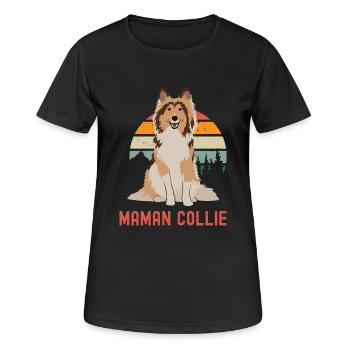 Maman border collie - T-shirt respirant Femme - noir - Devant - AI Model Female 172 light (172cm)