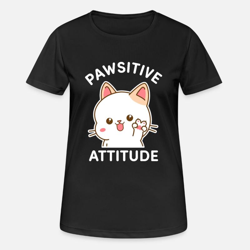 Pawsitive Attitude - Chat faisant le signe V - T-shirt respirant Femme - noir