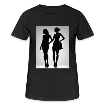 Silhouetten von zwei Personen in Kleidern - Frauen T-Shirt atmungsaktiv - Schwarz - Vorne - AI Model Female 172 light (172cm)