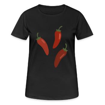 Chilischoten - Frauen T-Shirt atmungsaktiv - Schwarz - Vorne - AI Model Female 172 light (172cm)