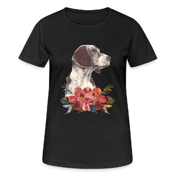 Hund und Blumen - Frauen T-Shirt atmungsaktiv - Schwarz - Vorne - AI Model Female 172 light (172cm)