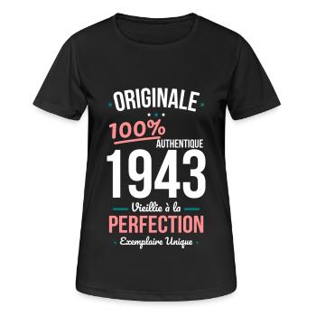Anniversaire 81 ans - Originale 1943 - T-shirt respirant Femme - noir - Devant - AI Model Female 172 light (172cm)
