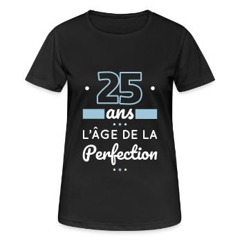 Anniversaire 25 ans - 25 ans âge de la perfection - T-shirt respirant Femme - noir - Devant - AI Model Female 172 light (172cm)