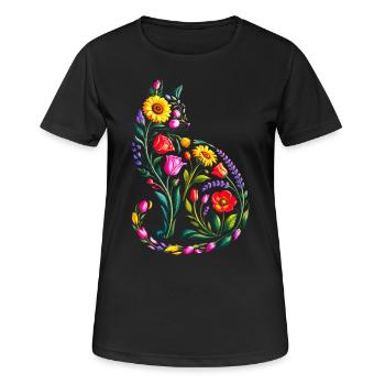 Silhouette Chat Floral Femmes - T-shirt respirant Femme - noir - Devant - AI Model Female 172 light (172cm)
