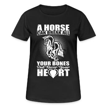 Ein Pferd bricht deine Kochen aber nicht dein Herz - Frauen T-Shirt atmungsaktiv - Schwarz - Vorne - AI Model Female 172 light (172cm)