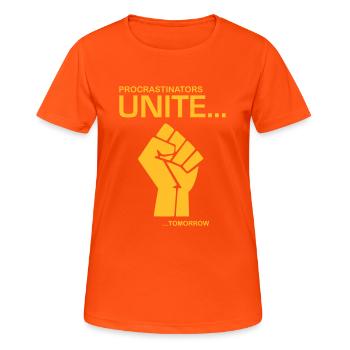 Procratinators Unite - T-shirt respirant Femme - orange néon - Devant - AI Model Female 172 dark (172cm)