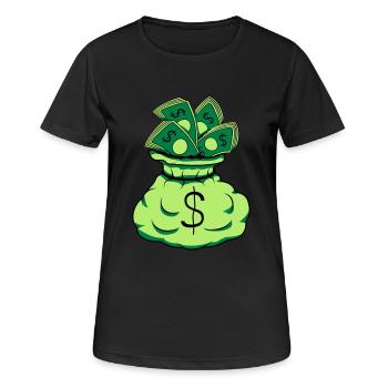 Geld Sack Scheine - Frauen T-Shirt atmungsaktiv - Schwarz - Vorne - AI Model Female 172 light (172cm)