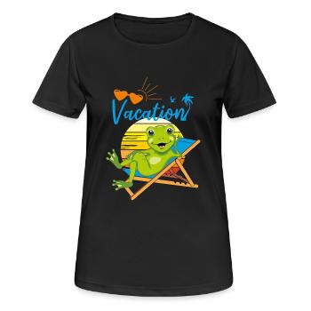 Happy little frog se détend sur la chaise longue - T-shirt respirant Femme - noir - Devant - AI Model Female 172 light (172cm)