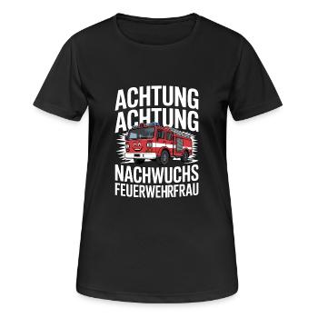 Achtung! Nachwuchs Feuerwehrfrau - Frauen T-Shirt atmungsaktiv - Schwarz - Vorne - AI Model Female 172 light (172cm)
