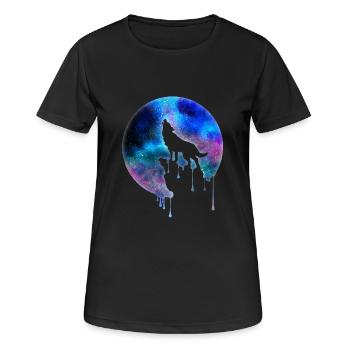 Heulender Wolf Vollmond Galaxie Universum Geschenk - Frauen T-Shirt atmungsaktiv - Schwarz - Vorne - AI Model Female 172 light (172cm)