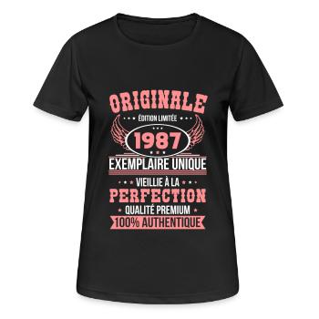 Anniversaire 35 ans - Originale - 1987 - T-shirt respirant Femme - noir - Devant - AI Model Female 172 light (172cm)