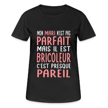 Mein Mann ist nicht perfekt, aber er ist ein Handwerker - Frauen T-Shirt atmungsaktiv - Schwarz - Vorne - AI Model Female 172 light (172cm)