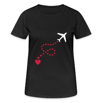 ★ design colors changeable ★ airplane (trace, hearts) - Women's Breathable T-Shirt - black - Front - AI Model Female 172 light (172cm)