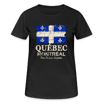 Québec Flag - Canada - Vintage Look - Frauen T-Shirt atmungsaktiv - Schwarz - Vorne - AI Model Female 172 light (172cm)