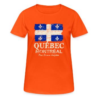 Québec Flag - Canada - Vintage Look - Women's Breathable T-Shirt - neon orange - Front - AI Model Female 172 dark (172cm)
