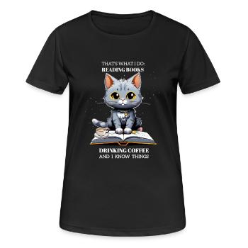 Chat Intello et Café - Women's Breathable T-Shirt - black - Front - AI Model Female 172 light (172cm)