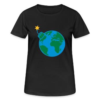 angezuendet erde planet welt rund kugel kreis text - Frauen T-Shirt atmungsaktiv - Schwarz - Vorne - AI Model Female 172 light (172cm)