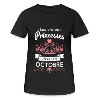 Anniversaire - Princesses naissent en octobre - T-shirt respirant Femme - noir - Devant - AI Model Female 172 light (172cm)