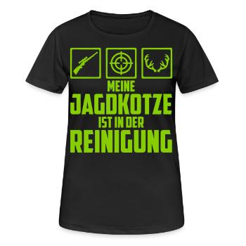 Jagdkotze Jagen Poncho Reinigung | Farbe änderbar - Frauen T-Shirt atmungsaktiv - Schwarz - Vorne - AI Model Female 172 light (172cm)