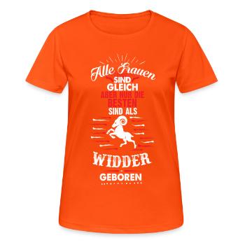 Widder Sternzeichen - Frauen T-Shirt atmungsaktiv - Neonorange - Vorne - AI Model Female 172 dark (172cm)
