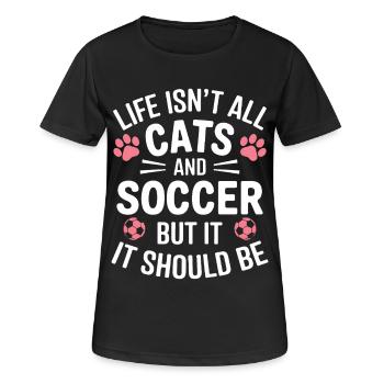 Fußball Spruch Katze Lustige Fussballer Geschenk - Frauen T-Shirt atmungsaktiv - Schwarz - Vorne - AI Model Female 172 light (172cm)