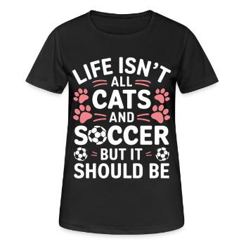 Fußball Spruch Katze Lustige Fussballer Geschenk - Frauen T-Shirt atmungsaktiv - Schwarz - Vorne - AI Model Female 172 light (172cm)