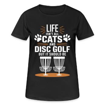 Disc Golf Saying Cats Funny Disc Golf Gift - Women's Breathable T-Shirt - black - Front - AI Model Female 172 light (172cm)