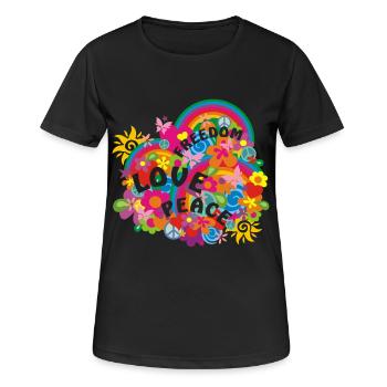 FLOWER POWER RAINBOW - T-shirt respirant Femme - noir - Devant - AI Model Female 172 light (172cm)