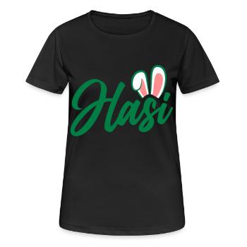 Hasi - süße Häschenohren | Farben änderbar - Frauen T-Shirt atmungsaktiv - Schwarz - Vorne - AI Model Female 172 light (172cm)