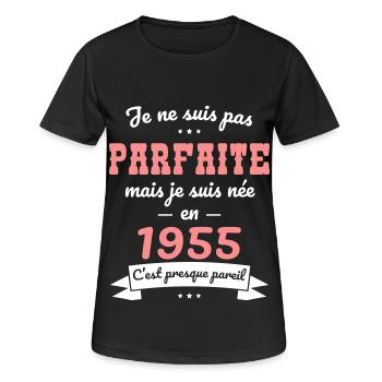 Anniversaire 70 ans - Pas parfaite mais née 1955 - T-shirt respirant Femme - noir - Devant - AI Model Female 172 light (172cm)