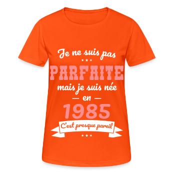 40th Birthday - Not perfect but born 1985 - Women's Breathable T-Shirt - neon orange - Front - AI Model Female 172 dark (172cm)