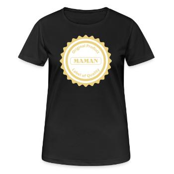 Label de qualité / Maman / Français - T-shirt respirant Femme - noir - Devant - AI Model Female 172 light (172cm)