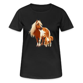 Shetlandpony mit Fohlen - Frauen T-Shirt atmungsaktiv - Schwarz - Vorne - AI Model Female 172 light (172cm)