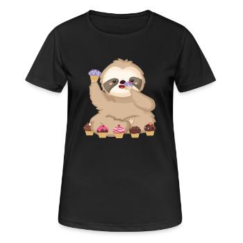 Molliges Faultier mit Muffin – Liebenswertes Tier- - Frauen T-Shirt atmungsaktiv - Schwarz - Vorne - AI Model Female 172 light (172cm)