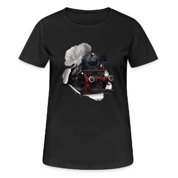 Dampflok durchbricht Papier - Frauen T-Shirt atmungsaktiv - Schwarz - Vorne - AI Model Female 172 light (172cm)