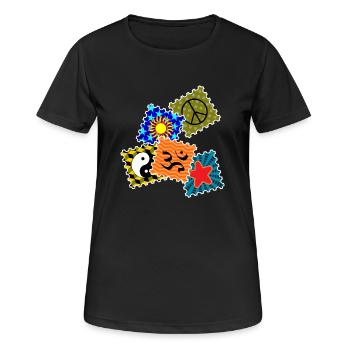 LSD Blotter__N002 - Frauen T-Shirt atmungsaktiv - Schwarz - Vorne - AI Model Female 172 light (172cm)