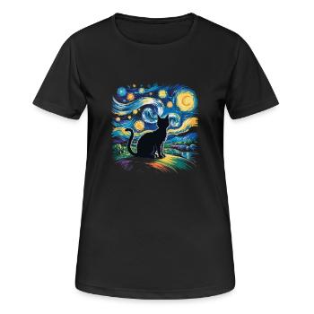 Nuit étoilée artistique avec chat – Van Gogh St - T-shirt respirant Femme - noir - Devant - AI Model Female 172 light (172cm)