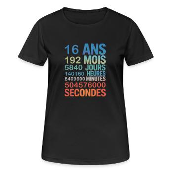 16 Ans en Chiffres – Cadeau Anniversaire Original - Frauen T-Shirt atmungsaktiv - Schwarz - Vorne - AI Model Female 172 light (172cm)
