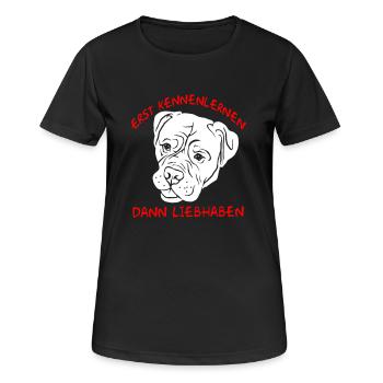 Erst Kennenlernen dann Liebhaben Bordeaux Dogge - Frauen T-Shirt atmungsaktiv - Schwarz - Vorne - AI Model Female 172 light (172cm)