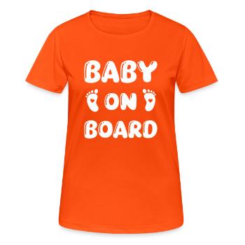 Bébé à bord Baby Feet - T-shirt respirant Femme - orange néon - Devant - AI Model Female 172 dark (172cm)