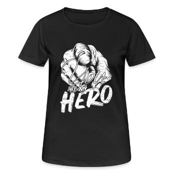Du bist mein Held - Frauen T-Shirt atmungsaktiv - Schwarz - Vorne - AI Model Female 172 light (172cm)